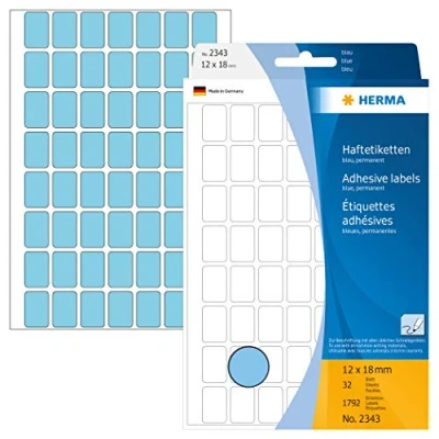 Abbildung von HERMA 2343 Vielzweck Etiketten, 1792 Stück, 12 x 18 mm, 56 pro Bogen, selbstklebend, Haushaltsetiketten zum Beschriften, matt, blanko Papier Klebeetiketten Aufkleber, blau