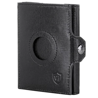 Abbildung von VON HEESEN Airtag Slim Wallet mit RFID Schutz Portmonee Herren klein aus echtem Leder Mini Geldbörse Kreditkartenetui Kartenetui Portemonnaie Geldbeutel (Saffiano Schwarz)
