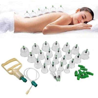 Abbildung von ABC Schröpfen Set (Cupping Set), Vakuum Massage mit Schröpfgläsern M16 und Therapiemagneten für effektive Muskelentspannung Schmerzlinderung (24 Stück), Schröpfgläser Vakuumpumpe