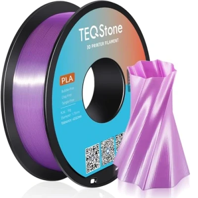 Abbildung von TEQStone Silk PLA Filament 1,75mm Lila 1KG, Hochglänzende Oberfläche, Sauber Gewickelt, Maßhaltigkeit +/ 0,02mm Vakuumverpackung