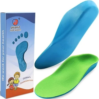 Abbildung von Ailaka Kinder Bogenstütze Orthopädische Einlegesohlen, PU Foam Cushioning Inserts für flache Füße, Plantar Fasciitis, Feet Heel Ermüdung Relief Grün