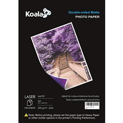 Abbildung von KOALA Fotopapier für Laserdrucker, Doppelseitig, Matt, A3, 200 g/m², 100 Blatt. Geeignet zum Drucken von Fotos, Zertifikaten, Broschüren, Flyern, Faltblättern, Grußkarten, Kalendern, Kunst