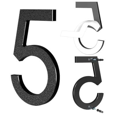 Abbildung von Yafimea 15 cm Hausnummer Schwarz, Große aus Kunststoff mit Klebe oder Schraubmontage, Wetterfest für Außenbereich, 3D Floating Effekt Wand Zaun (5)