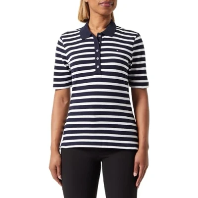 Abbildung von Tommy Hilfiger Damen Poloshirt Kurzarm 1985 Pique Stripe Polo Regular Fit, Mehrfarbig (Breton Fierce Red/Ecru), XS