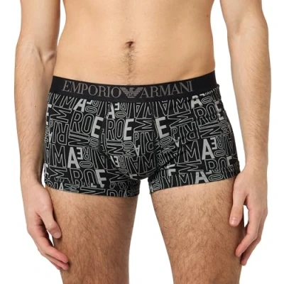 Abbildung von Emporio Armani Herren Stretch Cotton All Over Bold Trunks, Stone Logo Print/Black, L