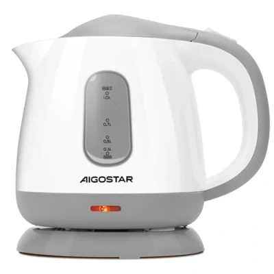 Abbildung von Aigostar Juliet Wasserkocher Klein 1 Liter, 1100W, Niedriger Stromverbrauch, BPA Frei, Mini für Schlafzimmer, Reisen, Camping, Büro, Kompakt &amp; Leicht, Abnehmbarer Filter, Weiß Grau