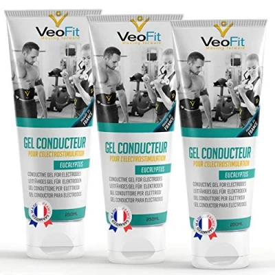 Abbildung von VEOFIT Leitfähiges Elektroden Kontakt Gel Eukalyptus 3x250mL für EMS TENS Geräte, Elektrostimulatoren, Pads Verbessert den Elektrodenkontakt und schützt die Haut