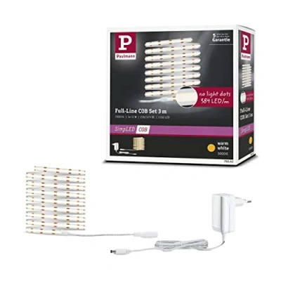 Abbildung von Paulmann 78862 SimpLED LED Strip Full Line COB Komplettset 3m 11W 1500lm 384LEDs/m 3000K 12VA Weiß Metall
