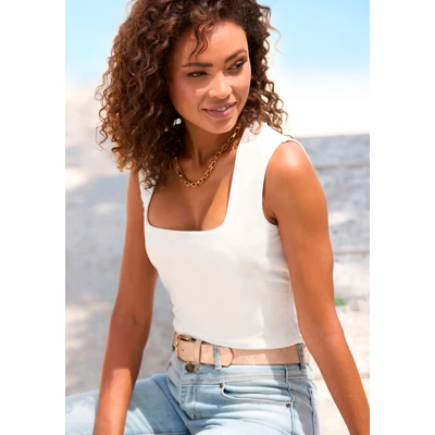 Abbildung von LASCANA Tanktop, aus bügelfreiem Material, elegantes Basic Top mit breiten Trägern