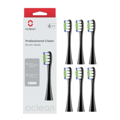 Abbildung von Oclean Bürstenköpfe Professional 6 Stück, DuPont Borsten Zahnbürstenkopf mit Zungenreiniger, Plaque Entfernung Ersatzbürsten kompatibel elektrische Zahnbürste, Schwarz