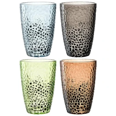 Abbildung von Leonardo Matera Gläser Set 4 teilig Trinkgläser in Hammerschlag Optik Inhalt 340 ml Handarbeit Spülmaschinenfest, robust buntes 4er Set, 024386