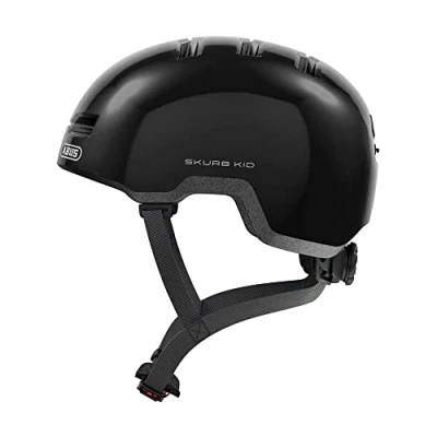 Abbildung von ABUS Kinderhelm Skurb Kid robuster Fahrradhelm im Skater Look mit Platz für einen Zopf und vielfältigen Designs Mädchen Jungen Schwarz Glänzend, Größe M
