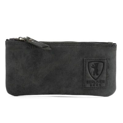 Abbildung von Berliner Bags Vintage Federmäppchen Etui aus Leder mit YKK Reißverschluss, Robuste Federmappe für Stifte und Zubehör Dunkelgrau