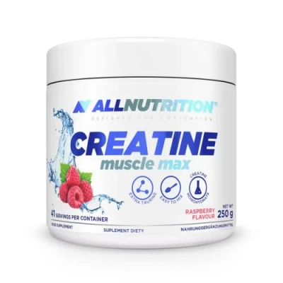 Abbildung von ALLNUTRITION Creatine Muscle Max Nahrungsergänzungsmittel Creatin Monohydrat mit Taurin Leistungssteigerung und Muskelaufbau ohne Zuckerzusatz Instantpulver 250g Himbeere