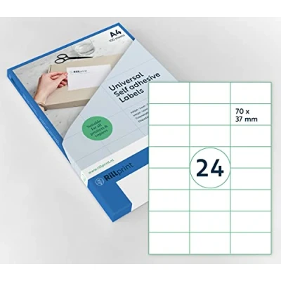 Abbildung von Rillprint Vielzweck Etiketten Selbstklebend 2400 Stück 70 x 37 mm 24 Klebeetiketten pro A4 Blatt Bedruckbar &amp; Abziehbar Universal Adressaufkleber 100 Blatt, Weiß