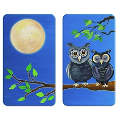 Abbildung von WENKO Herdabdeckplatte Universal Eule, 2er Set Herdabdeckung für alle Herdarten, Gehärtetes Glas, 30 x 52 cm, Mehrfarbig