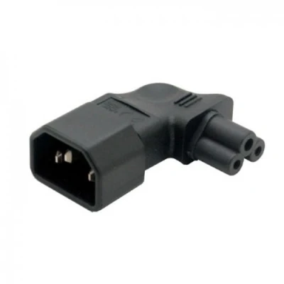 Abbildung von JSER IEC 90 Grad Adapter, 3 poliger Stecker C14 auf Micky C5, links abgewinkelt, Verlängerungsnetzadapter