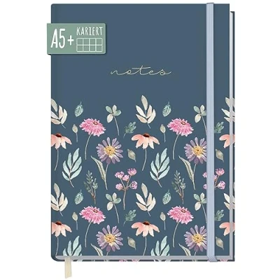 Abbildung von paper&amp;you® Notizbuch A5+ kariert mit Gummiband [Flying Flowers] 156 Seiten, 78 Blatt als Bullet Journal, Tagebuch, Notizheft nachhaltig &amp; klimafreundlich