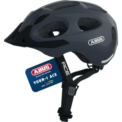 Abbildung von ABUS Stadthelm Youn I ACE mit integriertem LED Rücklicht Fahrradhelm für den Alltag Damen und Herren Titan Glänzend, Größe S