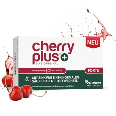Abbildung von Montmorency Sauerkirschsaft + Sauerkirsch Extrakt in einer Kapsel Höchstkonzentriert (75:1) 200 Kirschen/Tag mit Zink für das Immunsystem produziert &amp; laborgeprüft Deutschland