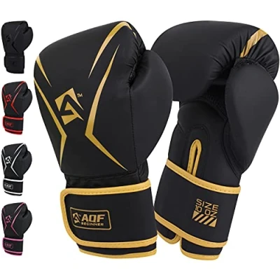 Abbildung von AQF Boxhandschuhe, Boxsack Leder Handschuhe Herren Frauen, MMA Sandsäcke, Boxhandschuhe Kinder Für Kickboxen, Muay Thai, Kampfsport Boxing Gloves 4 6 8 10 12 14 16 Oz (6 oz, Gold)