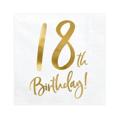 Abbildung von Party Deco Servietten für Geburtstag 18th Birthday 18. mit Goldschrift, 33 X cm Geburtstagsdeko Papierservietten Event, Geburtstagparty, Jubiläum, Geburtstagsfeier