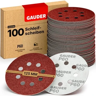 Abbildung von GAUDER Schleifscheiben für Exzenterschleifer Ø 125mm 100 Stück Schleifpapier Klett 8 Loch Schleifblätter rund Körnung P60