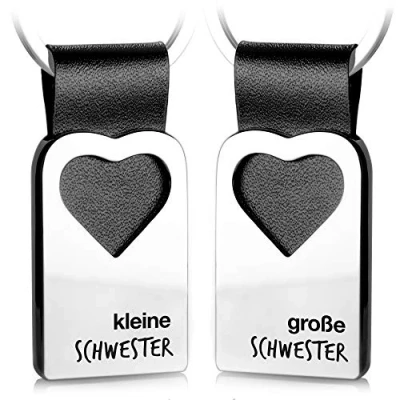 Abbildung von FABACH Herz Schlüsselanhänger mit Gravur aus Leder Geschenke für Geschwister, Schwestern kleine Schwester &amp; große