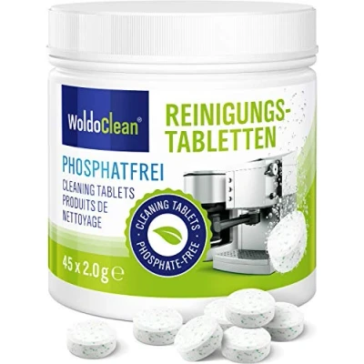 Abbildung von Reinigungstabletten für Kaffeevollautomaten ohne Phosphate 45 Stück kompatibel mit Delonghi, Siemens, Philips uvm.