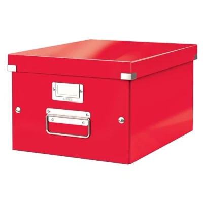 Abbildung von Leitz Click &amp; Store Aufbewahrungsbox mit Deckel Mittel Groß, Box für Unterlagen bis A4 im Büro u. Haushalt, Transportbox aus 85 % recycelter Premium Hartpappe, Stabile Metallgriffe, Rot, 60440026