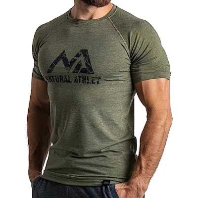 Abbildung von Natural Athlet Slim Fit Fitness Tshirt für Herren Enges &amp; langes schnelltrocknendes Männer Kurzarm Gym T Shirt Sport, Gym, Fitnessstudio, Workout, Bodybuilding und Krafttraining Blau