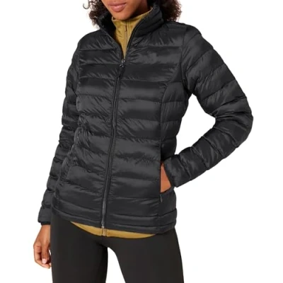 Abbildung von Amazon Essentials Damen Leichte, langärmelige, Wasserabweisende, packbare Pufferjacke (in Übergröße erhältlich), Schwarz, XXL