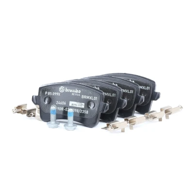 Abbildung von BREMBO P 85 099X Bremsbelagsatz exkl. Verschleißwarnkontakt mit Bremssattelschrauben Zubehör AUDI: A4 B8 Allroad, Q5, Avant