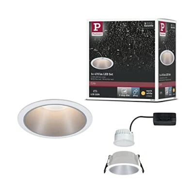 Abbildung von Paulmann 93409 LED Einbauleuchte Cole rund incl 1x6W dimmbar Einbaustrahler Weiß, Silber Einbaulampe Kunststoff, Alu Zink Deckenspot 2700K