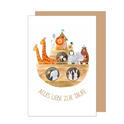 Abbildung von Edition Seidel Premium Glückwunschkarte zur Taufe mit Umschlag. Taufkarte Grusskarte Karte Alles Liebe Arche Noah Tiere Taufkind (ET172 SW023)