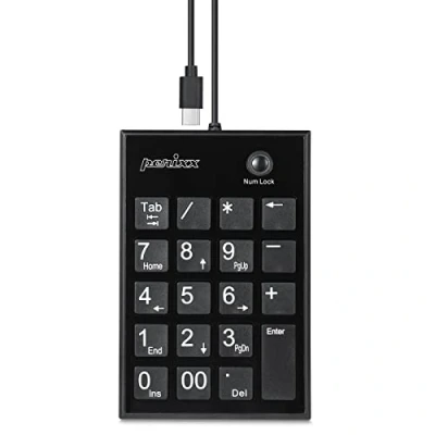 Abbildung von Perixx PERIPAD 202C Kabelgebundener USB C Nummernblock Flache Scherenstrukturtasten mit 2 A Hubs und Tab Taste Kompatibel für Tablet, Laptop, PC Schwarz