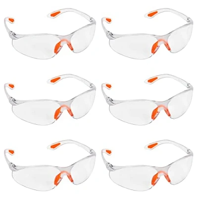 Abbildung von Kurtzy 6 er Pack Schutzbrillen Transparent mit Gummieinsatz an Nase und Ohren für sicheren Schutz Augenschutzbrille Sicherheitsbrille Laborbrille kratzfeste Linsen PSA Arbeitsschutzbrillen