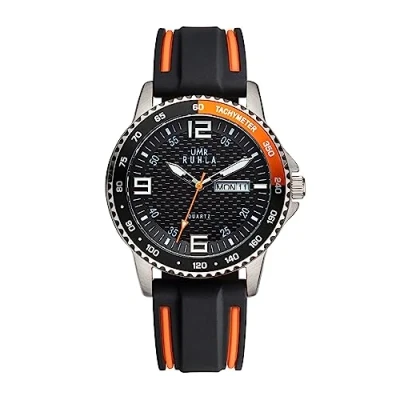 Abbildung von UMR RUHLA Armbanduhr, Quarz, analog, Silikonarmband, Edelstahlgehäuse, wasserdicht bis 10 bar, Farbe:Orange
