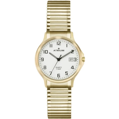 Abbildung von Atrium Herren Armbanduhr Edelstahl Analog Quarz mit Datum Anzeige und Zugband Flexband Goldfarben A12 60