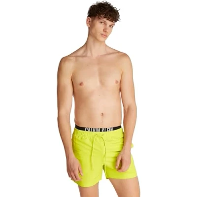 Abbildung von Calvin Klein Swimwear Medium Double WB Badeshorts, Herren, Größe: Medium, Lemonade yellow