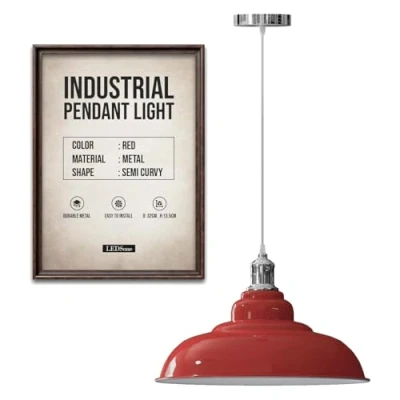 Abbildung von LEDSone Pendelleuchte/Pendellampe im Retro Stil aus Metall, 32 cm, E27, Beleuchtungsset (Rot) [Energieklasse A]