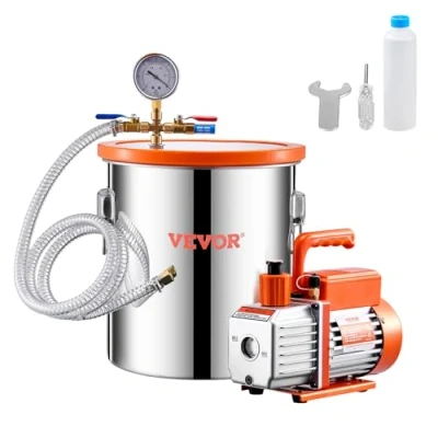Abbildung von VEVOR 18,93 L Vakuumkammer &amp; 3,5 CFM Pumpe, Edelstahlkammer, einstufiges Vakuumpumpen Entgasungskammerset, mit Acryldeckel, Öl, 1,5 m Schlauch, Vacuum Pump Kit zum Entgasen von Harz Silikon Epoxiden