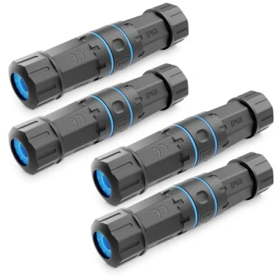 Abbildung von deleyCON 4 Stück CAT 6 Patchkabel Kupplung Outdoor RJ45 LAN DSL Netzwerk Kabel Verbinder IP68 Wassergeschützt Staubgeschützt Ethernet Verlängerung Außenbereich Garten 2x Buchse Schwarz