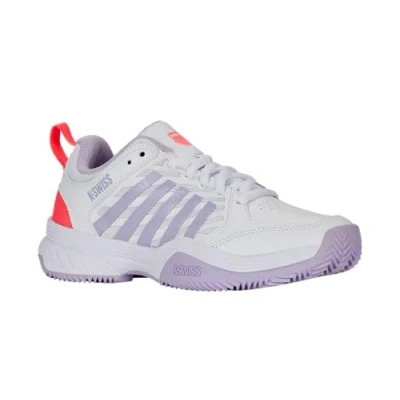 Abbildung von K SWISS Express Tennisschuh für Sandplätze, Damen, Größe: 39, White orchid petal neon blaze Schuhe
