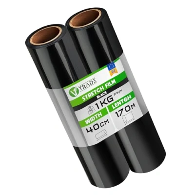 Abbildung von V1 Trade 2x Stretchfolie Schwarz Folie für Möbel Hand Umzugfolie 170m x 40 cm Stretchfolienrolle Schwarzfolie 23my Verpackungsfolie auf Rolle Wickelfolie Umzugsfolie Dehnung 250%