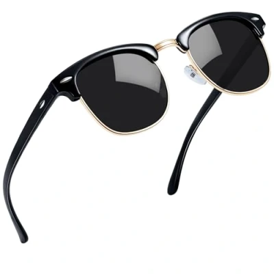 Abbildung von Joopin Halbrahmen Sonnenbrille Herren Schwarze und Polarisiert Damen Retro UV400 Brille für Fahren Tourismus (Glänzend Dunkelgrau)