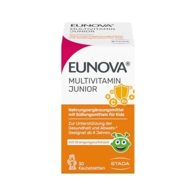 Abbildung von STADA EUNOVA Junior Multivitamin Kautabletten mit 12 Vitaminen und wichtigen Mineralstoffen Nahrungsergänzungsmittel für Kinder ab 3 Jahren 1 x 30 Stück