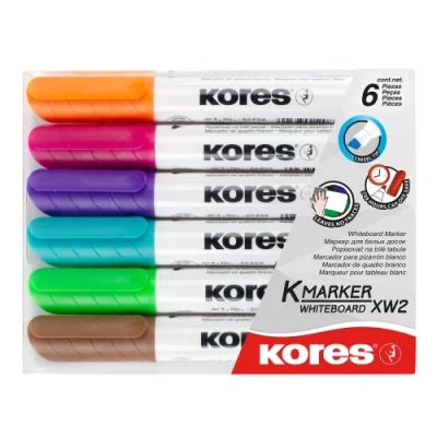 Abbildung von Kores K Marker XW2: Bunte Whiteboard mit Keilspitze, Trocken Abwischbar und nahezu Geruchslose Tinte, Schul Bürobedarf, Set aus 6 Sortierten Farben