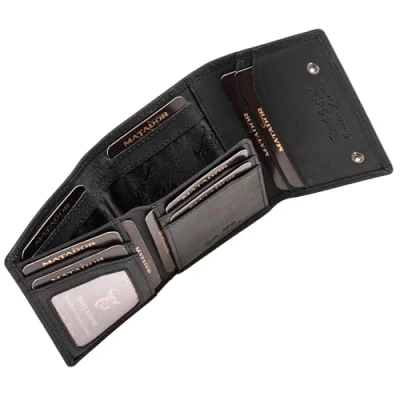 Abbildung von MATADOR Slim Wallet New York Leder Kreditkartenetui mit Münzfach &amp; RFID Schutz Kleiner Echtleder Geldbeutel inkl. Geschenk Box Herren Portmonee für Karten Münzen Schwarz