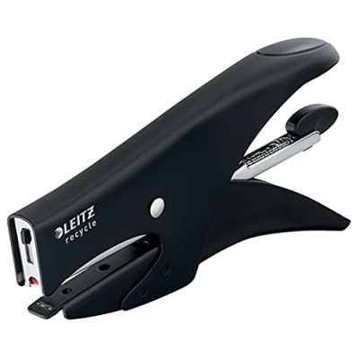 Abbildung von Leitz NeXXt Heftzange, Hefter mit Hinterlademechanik, Strapazierfähiges Zubehör für Zuhause/Büro, Metall, 100 % Recycelbar, CO2 Neutral, Recycle Sortiment, Schwarz, 56460095
